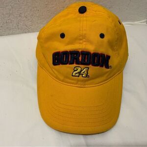 Embroidered GORDON 24 Yellow Nascar Strapback Hat Cap Sewn Signature Under Bill